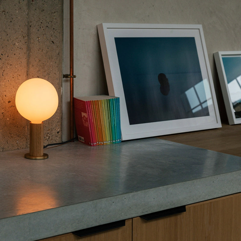 Knuckle Table Lamp Oak with Sphere IV Bulb